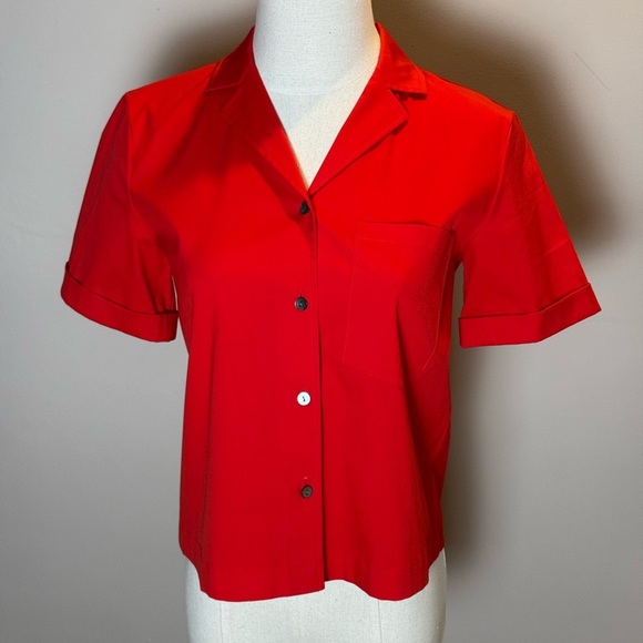 Theory Button Up Camp Shirt Grenadine Red Short Sleeve Size S/P - Picture 1 of 5